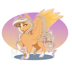 Size: 1000x1000 | Tagged: safe, artist:unichromacorn, derpibooru import, oc, unofficial characters only, pegasus, pony, braid, full body, gray mane, gray tail, image, mare oc, pegasus oc, png, raised hoof, solo, wings, yellow coat