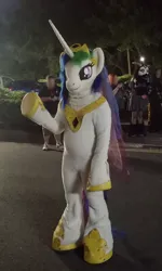 Size: 1492x2488 | Tagged: safe, artist:atalonthedeer, derpibooru import, princess celestia, alicorn, human, g4, 2023, clothes, comic con, convention, cosplay, costume, dublin comic con, dublin comic con 2023, female, fursuit, image, irl, irl human, jewelry, jpeg, night, photo, ponysuit, regalia, solo focus