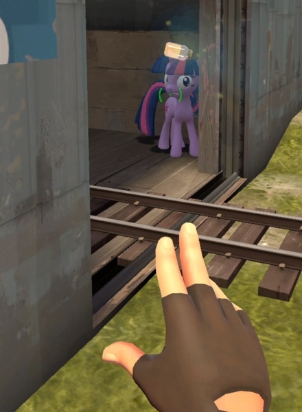 Size: 731x997 | Tagged: safe, ponerpics import, twilight sparkle, pony, unicorn, 3d, crosshair, female, hand, human and pony, image, jar, jarate, jpeg, mare, pee in container, sniper, sniper (tf2), team fortress 2, throwing, urine, video game