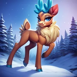 Size: 1024x1024 | Tagged: safe, ai content, derpibooru import, machine learning generated, prompter:thelight3d, stable diffusion, velvet reindeer, deer, them's fightin' herds, g4, community related, generator:pony diffusion v6 xl, image, png, winter