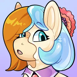 Size: 600x600 | Tagged: safe, artist:rindeadsong, derpibooru import, coco pommel, oc, oc:copper moon, earth pony, inflatable pony, pony, character to character, eyebrows, eyebrows visible through hair, image, inanimate tf, inflatable, latex, liquid latex, open mouth, png, rubber, seams, shiny, simple background, solo, surprised, transformation, transformation sequence