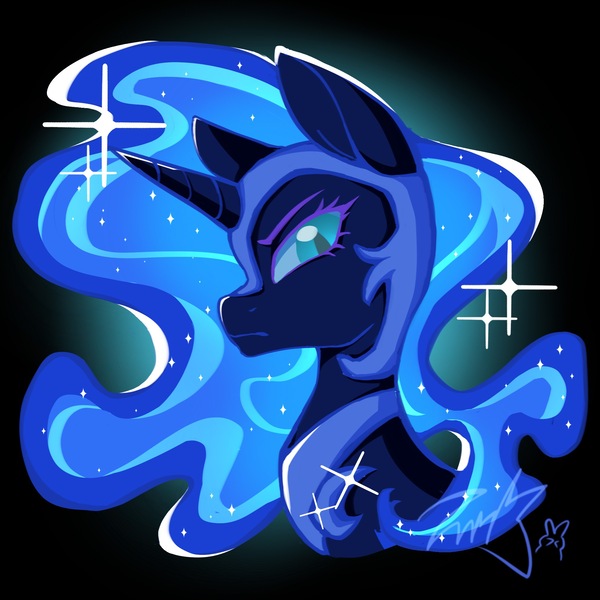 Size: 2048x2048 | Tagged: safe, artist:co306012, derpibooru import, nightmare moon, alicorn, pony, abstract background, aside glance, bust, female, frown, image, jpeg, looking at you, mare, portrait, sideways glance, solo