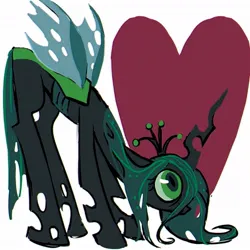 Size: 1022x1024 | Tagged: safe, artist:qianjibahe, derpibooru import, queen chrysalis, changeling, changeling queen, g4, face down, female, heart, image, jpeg, solo