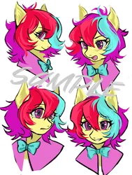 Size: 3099x4096 | Tagged: safe, artist:qianjibahe, derpibooru import, oc, unofficial characters only, pony, bowtie, bust, commission, image, jpeg, necktie, sample, simple background, solo, watermark, white background