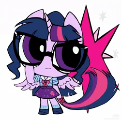 Size: 1200x1200 | Tagged: safe, artist:qianjibahe, derpibooru import, sci-twi, twilight sparkle, twilight sparkle (alicorn), alicorn, anthro, g4, clothes, female, image, jpeg, school uniform, solo, style emulation, the powerpuff girls