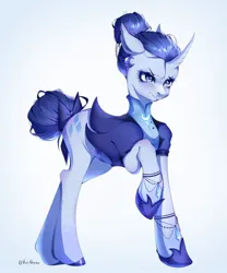 Size: 999x1200 | Tagged: safe, artist:vivinhyan, derpibooru import, rarity, pony, unicorn, g4, alternate hairstyle, alternate timeline, bow, clothes, curved horn, ear piercing, earring, female, gritted teeth, hair bun, hoof shoes, horn, image, jewelry, jpeg, mare, night maid rarity, nightmare takeover timeline, piercing, simple background, slit pupils, solo, tail, tail bow, teeth