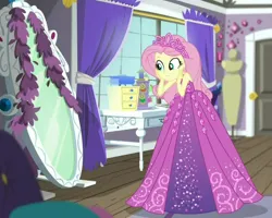 Size: 1012x809 | Tagged: safe, derpibooru import, edit, edited screencap, screencap, fluttershy, human, costume conundrum, equestria girls, equestria girls series, g4, spoiler:eqg series (season 2), beautiful, clothes, costume conundrum: rarity, cropped, cute, dress, female, flutterbeautiful, gown, hand on face, image, jewelry, jpeg, mirror, my little pony equestria girls: choose your own ending, princess costume, princess fluttershy, rarity's bedroom, shyabetes, sleeveless, smiling, solo, tiara