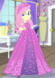 Size: 1280x1789 | Tagged: safe, derpibooru import, edit, edited screencap, screencap, fluttershy, human, costume conundrum, equestria girls, equestria girls series, g4, spoiler:eqg series (season 2), beautiful, clothes, costume conundrum: rarity, cropped, cute, dress, female, flutterbeautiful, gown, image, jewelry, my little pony equestria girls: choose your own ending, png, princess costume, princess fluttershy, rarity's bedroom, shyabetes, sleeveless, smiling, solo, tiara