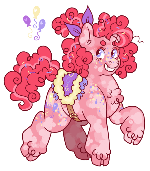 Size: 1082x1235 | Tagged: safe, artist:draculaflow3, artist:fizzmitz, derpibooru import, pinkie pie, earth pony, pony, alternate design, chest fluff, cloven hooves, female, grin, hoof fluff, image, mare, png, saddle, simple background, smiling, solo, tack, transparent background, twitterina design