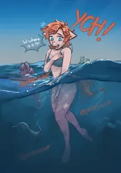 Size: 2100x3000 | Tagged: suggestive, artist:moewwur, artist:rin-mandarin, derpibooru import, anthro, fish, bikini, bikini top, breasts, clothes, commission, droplet, image, ocean, png, shocked, splash, swimming, swimsuit, water, your character here