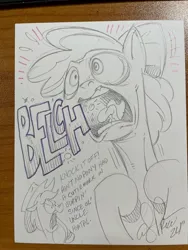 Size: 1536x2048 | Tagged: safe, artist:andy price, artist:andypriceart, derpibooru import, apple bloom, applejack, earth pony, pony, g4, andy price, andy you magnificent bastard, burp, cutie mark, female, filly, foal, funny, image, jpeg, mare, paper, partial color, pencil drawing, rating, siblings, sisters, traditional art