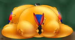 Size: 3600x1908 | Tagged: safe, artist:the-furry-railfan, derpibooru import, octavia melody, oc, oc:twintails, earth pony, pegasus, air tank, bellows, belly, big belly, butt, flattened, huge belly, huge butt, image, impossibly large belly, impossibly large butt, inflatable, inflatable toy, inflated ears, inflated wings, inflation, large butt, png, puffy cheeks, surprised, this will end in balloons, wings