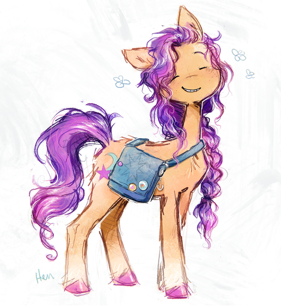 Size: 999x1098 | Tagged: safe, artist:lutraviolet, derpibooru import, sunny starscout, earth pony, pony, g5, 2023, back fluff, braid, braided ponytail, butt fluff, chest fluff, coat markings, colored hooves, cute, eyes closed, freckles, gradient legs, hooves, image, long legs, long mane, long tail, pink hooves, pins, png, ponytail, satchel, shiny hooves, shiny mane, shiny tail, smiling, socks (coat marking), solo, sunnybetes, tail, thin legs, tied mane, two toned mane, two toned tail, unshorn fetlocks, wavy tail