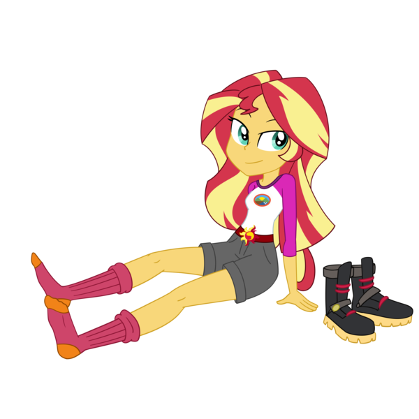 Size: 3000x3000 | Tagged: safe, artist:nie-martw-sie-o-mnie, derpibooru import, sunset shimmer, equestria girls, g4, boots, camp everfree, camp everfree logo, camp everfree outfits, clothes, commission, commissioner:jrshinkansenhorse, feet, fetish, foot fetish, image, my little pony equestria girls: legend of everfree, png, shoes, shoes removed, simple background, socks, stocking feet, transparent background