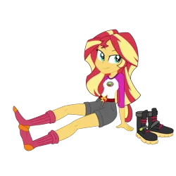 Size: 3000x3000 | Tagged: safe, artist:nie-martw-sie-o-mnie, derpibooru import, sunset shimmer, equestria girls, g4, boots, camp everfree, camp everfree logo, camp everfree outfits, clothes, commission, commissioner:jrshinkansenhorse, feet, fetish, foot fetish, image, my little pony equestria girls: legend of everfree, png, shoes, shoes removed, simple background, socks, stocking feet, transparent background