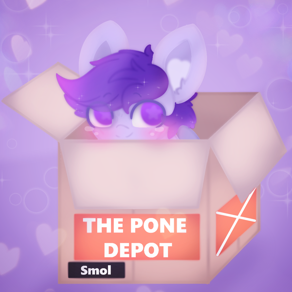 Size: 1168x1168 | Tagged: safe, artist:sodapop sprays, derpibooru import, oc, oc:shizu, unofficial characters only, pegasus, pony, blushing, box, commission, ear fluff, eye clipping through hair, image, png, pone depot, pony in a box, smiling, solo, ych result, your character here