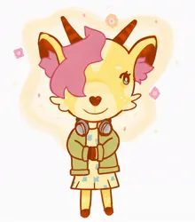 Size: 902x1024 | Tagged: safe, artist:twipiebongrip, derpibooru import, fluttershy, anthro, deer, animal crossing, image, jpeg, smiling, solo, species swap, standing, yellow fur