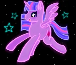 Size: 2048x1746 | Tagged: safe, artist:twipiebongrip, derpibooru import, twilight sparkle, twilight sparkle (alicorn), alicorn, pony, black background, female, image, jpeg, mare, neon, simple background, solo, stars