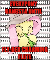 Size: 3064x3644 | Tagged: safe, artist:whiskeypanda, derpibooru import, fluttershy, pegasus, pony, flute, fly-der charming flute, image, impact font, meme, musical instrument, png