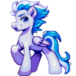 Size: 1024x1024 | Tagged: safe, artist:hikkage, derpibooru import, oc, oc:command stryke, pegasus, blue eyes, digital art, ears up, eyebrows, folded wings, image, mane, pegasus oc, pixel art, png, simple background, tail, transparent background, wings