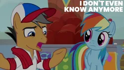 Size: 2000x1125 | Tagged: safe, derpibooru import, edit, edited screencap, editor:quoterific, screencap, quibble pants, rainbow dash, common ground, g4, image, png