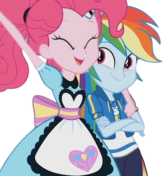 Size: 2333x2520 | Tagged: safe, derpibooru import, edit, edited screencap, editor:homersimpson1983, screencap, pinkie pie, rainbow dash, human, equestria girls, g4, arm on shoulder, background removed, duo, duo female, female, hug, image, not a vector, png, waitress