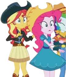 Size: 2163x2520 | Tagged: safe, derpibooru import, edit, edited screencap, editor:homersimpson1983, screencap, pinkie pie, rainbow dash, sunset shimmer, human, equestria girls, g4, background removed, belt, boots, clothes, cowboy boots, cowboy hat, cowgirl, denim, female, hat, high heel boots, image, jeans, not a vector, pants, png, shirt, shoes