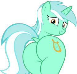 Size: 1042x1014 | Tagged: safe, artist:shieldwingarmorofgod, derpibooru import, lyra heartstrings, pony, unicorn, g4, butt, dock, female, horn, image, looking at you, looking back, looking back at you, lyrebutt, plot, png, simple background, solo, tail, transparent background, vector