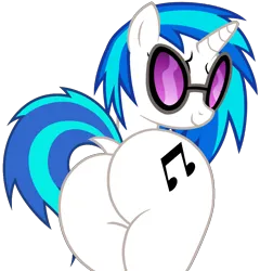 Size: 970x1009 | Tagged: safe, artist:shieldwingarmorofgod, derpibooru import, vinyl scratch, pony, unicorn, g4, butt, dock, female, glasses, horn, image, looking at you, looking back, looking back at you, plot, png, solo, tail, vector, vinyl ass