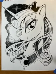 Size: 1536x2048 | Tagged: safe, artist:andy price, artist:andypriceart, derpibooru import, princess luna, alicorn, pony, andy price, andy you magnificent bastard, cute, female, image, ink drawing, jpeg, mare, moon, paper, partial color, pretty, princess, traditional art