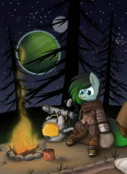 Size: 4000x5500 | Tagged: safe, artist:aaathebap, derpibooru import, oc, oc:gryph xander, fire, image, moon, outer wilds, planet, png, scenery, sitting, solo, space, spacesuit