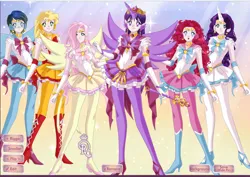 Size: 1024x723 | Tagged: safe, artist:storytellermiller, derpibooru import, applejack, fluttershy, pinkie pie, rainbow dash, rarity, twilight sparkle, equestria girls, g4, image, jpeg, mane six, sailor moon (series), solo