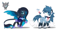 Size: 1280x629 | Tagged: safe, artist:dixieadopts, derpibooru import, oc, oc:blue paws, oc:midnight ace, unofficial characters only, hybrid, pony, duo, female, image, mare, png, simple background, transparent background