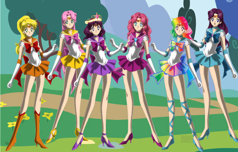 Size: 1119x714 | Tagged: safe, artist:sasami87, derpibooru import, applejack, fluttershy, pinkie pie, rainbow dash, rarity, twilight sparkle, equestria girls, g4, image, jpeg, mane six, sailor moon (series), solo