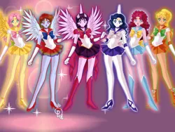 Size: 800x600 | Tagged: safe, artist:queenmackdrama, derpibooru import, applejack, fluttershy, pinkie pie, rainbow dash, rarity, twilight sparkle, equestria girls, g4, image, jpeg, mane six, sailor moon (series), solo