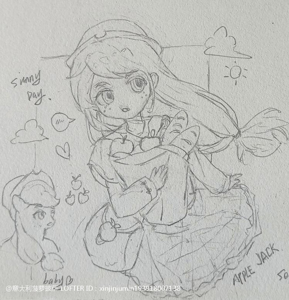 Size: 750x777 | Tagged: safe, artist:xinjinjumin193918007138, derpibooru import, applejack, earth pony, human, pony, humanized, image, jpeg, pencil drawing, traditional art