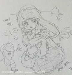 Size: 750x777 | Tagged: safe, artist:xinjinjumin193918007138, derpibooru import, applejack, earth pony, human, pony, humanized, image, jpeg, pencil drawing, traditional art