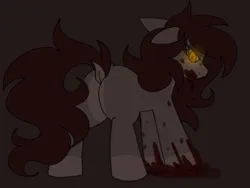 Size: 1200x900 | Tagged: safe, artist:puppie, derpibooru import, oc, oc:delirium, earth pony, pony, blood, blood on face, blood on hooves, blood splatter, crazy eyes, evil, female, glow, glowing eyes, golden eyes, image, looking at you, looking back, looking back at you, mare, png, solo, solo female, vent art