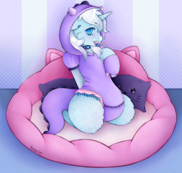 Size: 4024x3818 | Tagged: suggestive, artist:kirari_chan, derpibooru import, oc, unofficial characters only, crystal pony, unicorn, advertisement, blushing, choker, clothes, collar, commission, commission info, commission open, costume, crystal pony oc, cute, diaper, diaper fetish, dragon costume, dragon tail, dressup, ear fluff, fetish, fluffy, full body, horn, image, implied diaper, jewelry, kigurumi, looking at you, onesie, pacifier, pet bed, png, raised hoof, shy, solo, tail, unicorn oc