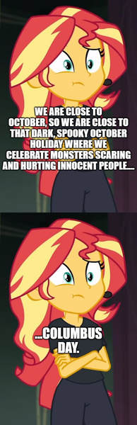 Size: 500x1546 | Tagged: safe, derpibooru import, edit, edited screencap, editor:lord you know who, screencap, sunset shimmer, equestria girls, g4, bait and switch, comic, halloween, holiday, image, october, png, screencap comic