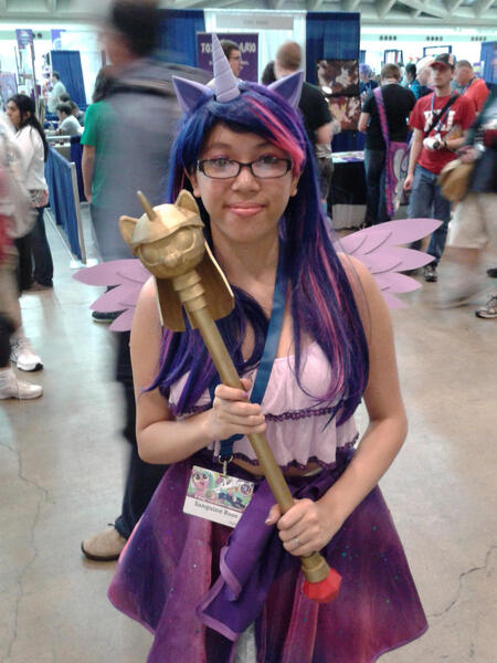 Size: 900x1200 | Tagged: safe, artist:brinycosplay, derpibooru import, twilight sparkle, human, bronycon, bronycon 2014, g4, clothes, cosplay, costume, glasses, image, irl, irl human, jpeg, photo, scepter, twilight scepter