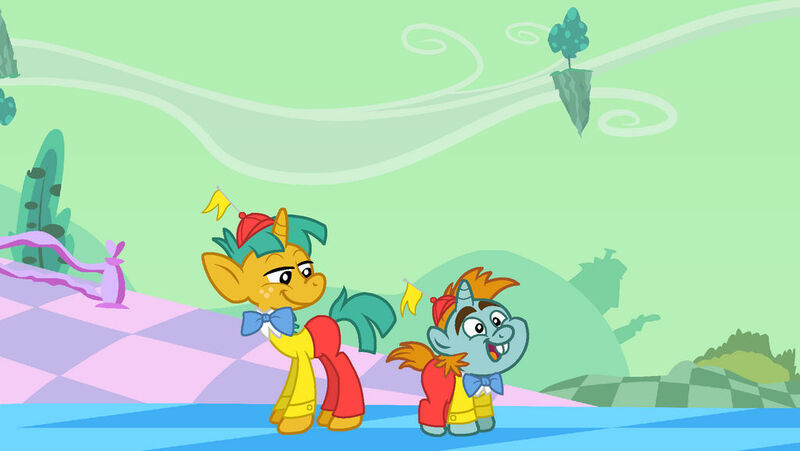 Size: 1024x577 | Tagged: safe, artist:byteslice edits, artist:sirius-writer, derpibooru import, snails, snips, pony, unicorn, g4, alice in wonderland, clothes, colt, disney, duo, foal, horn, image, jpeg, male, smiling, tweedle dee, tweedle dum