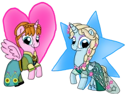 Size: 1024x768 | Tagged: safe, artist:daniarts19, derpibooru import, ponified, alicorn, pony, g4, anna (frozen), braid, clothes, cute, disney, dress, duo, elsa, eyeshadow, female, flower, flower in hair, folded wings, frozen (movie), frozen fever, image, looking at you, makeup, png, rearing, siblings, simple background, sisters, smiling, spread wings, standing on three hooves, sunflower, transparent background, wings