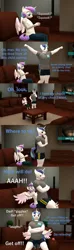 Size: 1920x6480 | Tagged: safe, artist:papadragon69, derpibooru import, princess flurry heart, shining armor, anthro, plantigrade anthro, g4, 3d, ball, bluey, comic, couch, father and child, father and daughter, female, giggling, image, laughing, male, parody, png, reference, sitting on, sitting on person, sitting on pony, source filmmaker, spread wings, wings