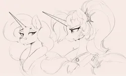 Size: 1326x802 | Tagged: safe, artist:thelunarmoon, derpibooru import, oc, oc:dyx, oc:nyx, alicorn, pony, bathrobe, beige background, chest fluff, cigarette, clothes, duo, duo female, female, glasses, image, jpeg, mare, monochrome, older, older dyx, older nyx, robe, round glasses, siblings, simple background, sisters, sketch, smoking, spectacles