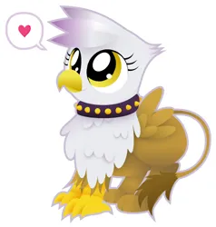 Size: 614x644 | Tagged: safe, artist:giantsquidie, gilda, gryphon, 2013, chickub, choker, female, heart, image, li'l gilda, looking up, png, simple background, solo, speech bubble, standing, studded choker, white background, young, younger