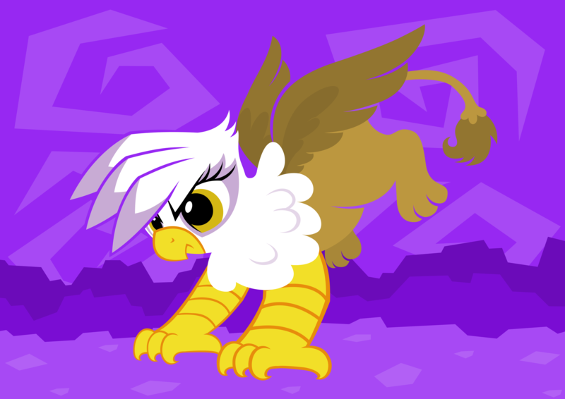 Size: 2912x2059 | Tagged: safe, artist:giantsquidie, derpibooru import, gilda, gryphon, g4, 2014, abstract background, female, frown, image, png, pounce, purple background, simple background, solo