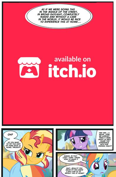 Size: 3000x4568 | Tagged: questionable, artist:succubi samus, derpibooru import, rainbow dash, sci-twi, sunset shimmer, twilight sparkle, ponified, pegasus, pony, unicorn, comic:girls things horse things, equestria girls, g4, advertisement, bdsm, blushing, butt, butt bump, cake, censored, comic, crotchboobs, embarrassed, equestria girls ponified, equestria girls specials, fart, fart cloud, fart noise, female, food, glow, horn, image, imminent scat, implied bisexual, implied lesbian, implied scat, jpeg, litterbox, mare, missing cutie mark, my little pony equestria girls: spring breakdown, nose wrinkle, nudity, onomatopoeia, open mouth, paywall content, plot, sample, scared, scaredy dash, show accurate, sound effects, sweat, sweatdrop, tail, tongue out, trio, trio female, unicorn sci-twi