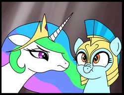 Size: 848x652 | Tagged: safe, artist:vomitvomiting, derpibooru import, princess celestia, pony, biggus dickus, female, floppy ears, guardsmare, image, lidded eyes, mare, meme, monty python, png, ponified meme, royal guard, scrunchy face