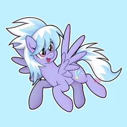 Size: 1087x1087 | Tagged: safe, artist:czscribbles, derpibooru import, cloudchaser, pegasus, pony, g4, blue background, bow, cute, cutechaser, female, image, jpeg, mare, open mouth, simple background, smiling, solo, spread wings, wings